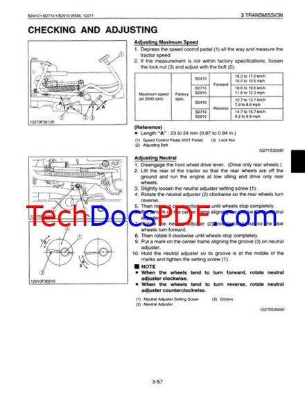Kubota B2410 B2710 B2910 B7800 HSD Tractor Service Manual