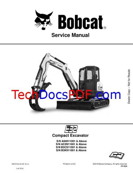 Bobcat E32 Compact Excavator Service Manual (6987272enUs)