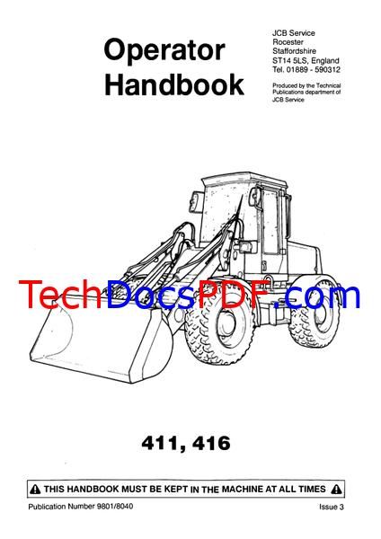 JCB 411, 416 Wheeled Loading Shovel Operator Handbook (9801/8040)