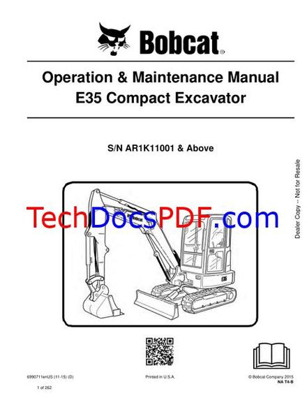Bobcat E35 Compact Excavator Operation &amp; Maintenance Manual (6990711enUS)