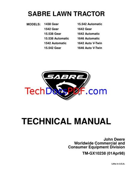 JOHN DEERE SABRE LAWN TRACTOR SERVICE MANUAL (TMGX10238)