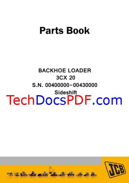 JCB 3CX 20 Backhoe Loader Parts Manual (9802/9600)