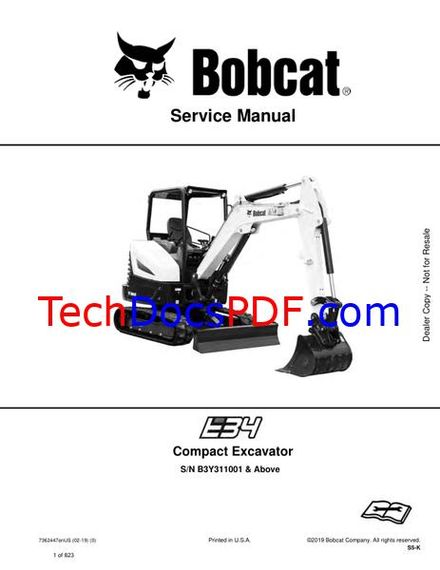 Bobcat E34 Compact Excavator Service Manual (7362447enUS)