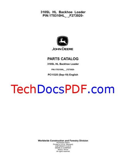 John Deere 310SL HL Backhoe Loader Parts Catalog (PC11325)