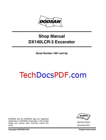 Doosan DX140LCR-3 Excavator SN 1001 and Up Service Manual