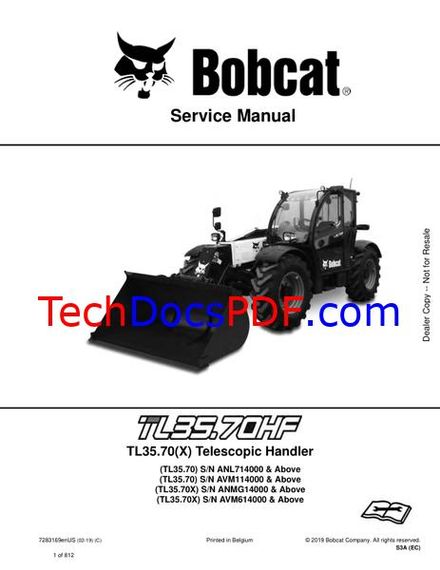 Bobcat TL35.70(X) Telescopic Handler Service Manual (7283169enUS)
