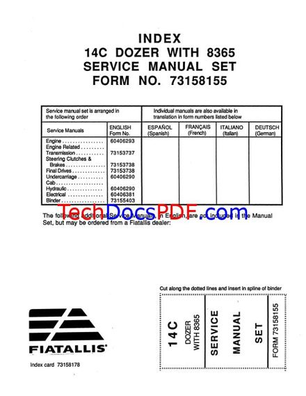 FIAT ALLIS 14C Dozer Transmission, Steering, Final Drives &amp; Engine Manual