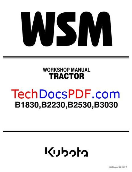 Kubota B1830, B2230, B2530, B3030 Tractor Service Manual