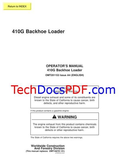 John Deere 410G Backhoe Loader Operators Manual (OMT201153)