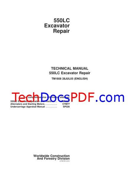 John Deere 550LC Excavator Repair Technical Manual (TM1808)