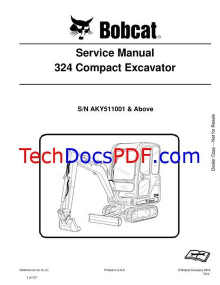 Bobcat 324 Compact Excavator Service Manual 6989593enUS (02-16) (C)