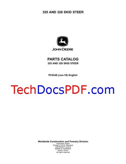 John Deere 325 and 328 SKID STEER Parts Catalog (PC9348)