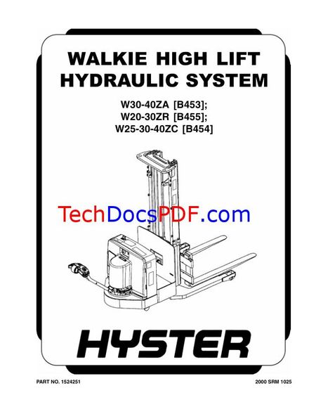 Hyster W25ZC-W40ZC Walkie Stacker Service Manual (B454)