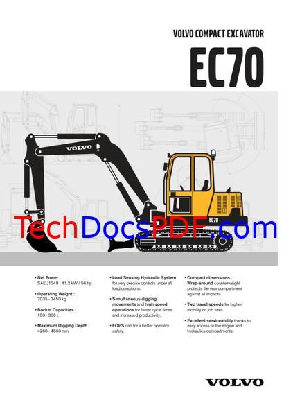 Volvo EC70 Compact Excavator Parts Manual