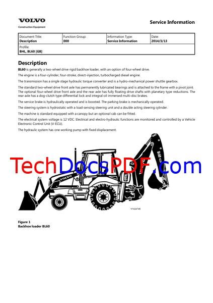 Volvo BL60 Backhoe Loader Service Manual