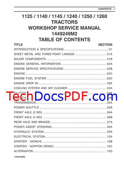 Massey Ferguson MF1125-MF1260 Compact Tractors Service Manual