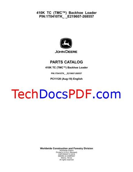 John Deere 410K TC (TMC) Backhoe Loaders Parts Catalog (PC11120)