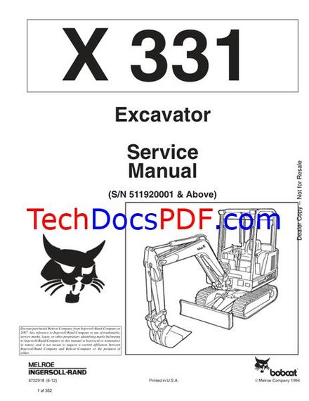 Bobcat X331 Excavator (SN 511920001 &amp; Above) Service Manual 6722918 (6-12)