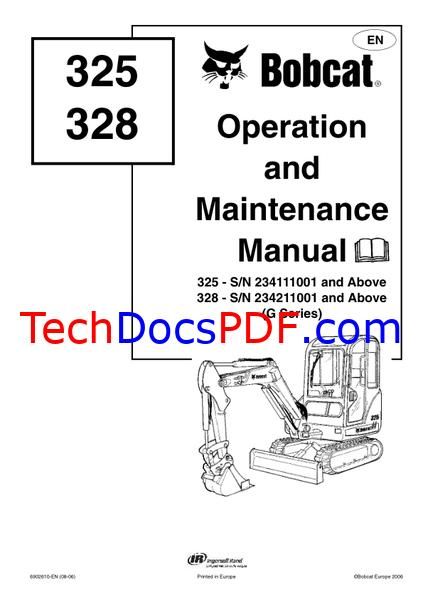 Bobcat 325 and 328 Hydraulic Excavator Operation and Maintenance Manual (6902610)