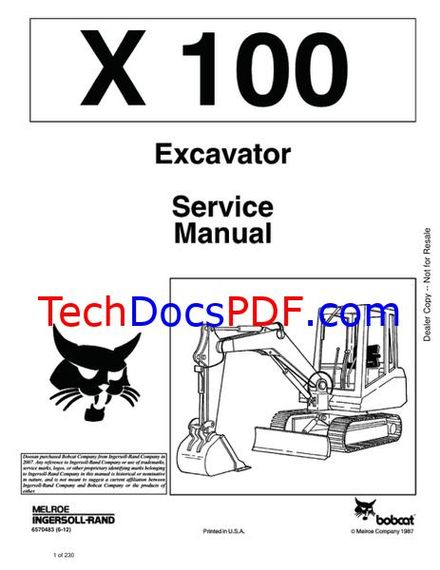 Bobcat X100 Excavator Service Manual (6570483)