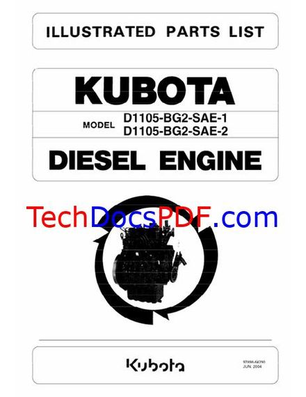 Kubota D1105-BG2 Diesel Engine Parts Catalog (97898-64290)