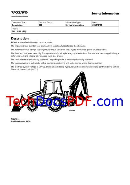 Volvo BL70 Backhoe Loaders Service Manual