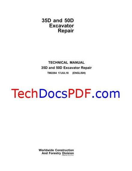 John Deere 35D and 50D Excavator Repair Technical Manual (TM2264)