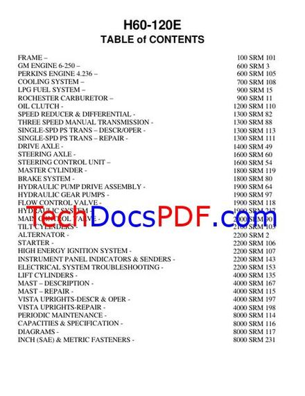 Hyster H60E, H70E, H80E, H100E, H120E Forklift Trucks Service Manual