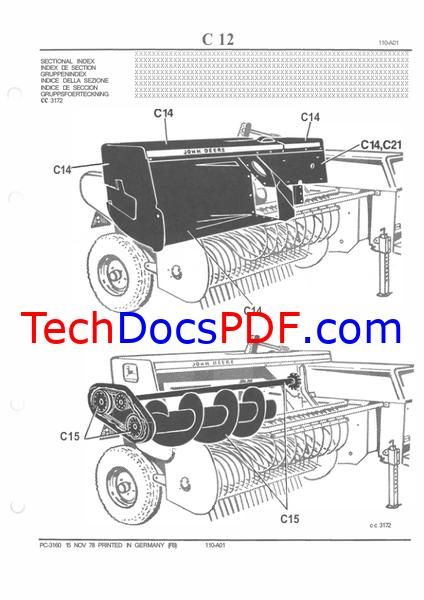 John Deere 332, 336 T / WS Balers Parts Catalog (PC3160)