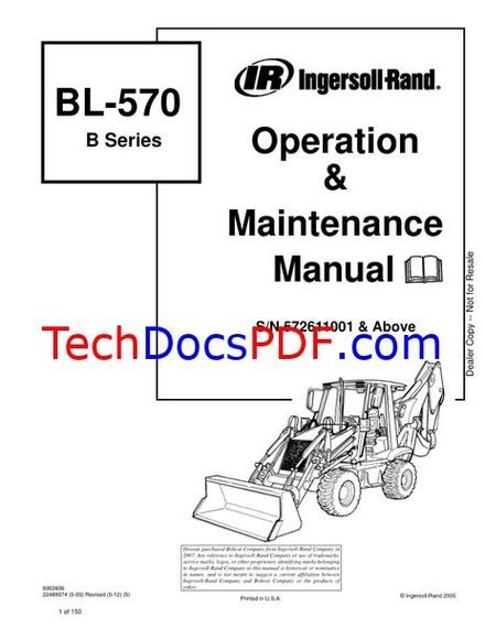 Bobcat BL-570 (B Series) Backhoe Loader Operation &amp; Maintenance Manual (6902606)
