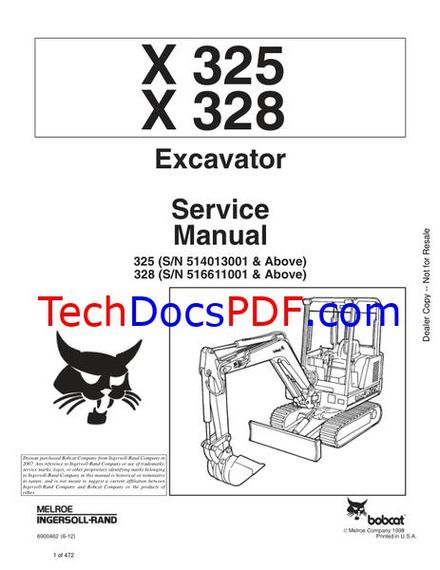 Bobcat X325, X328 Excavator Service Manual 6900462 (6-12)