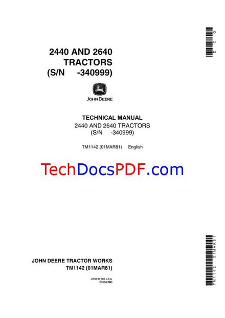 John Deere 2440 and 2640 Tractors Technical Manual (TM1142)
