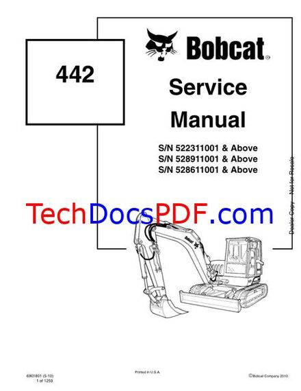 Bobcat 442 Compact Excavator Service Manual 6901801 (5-10)