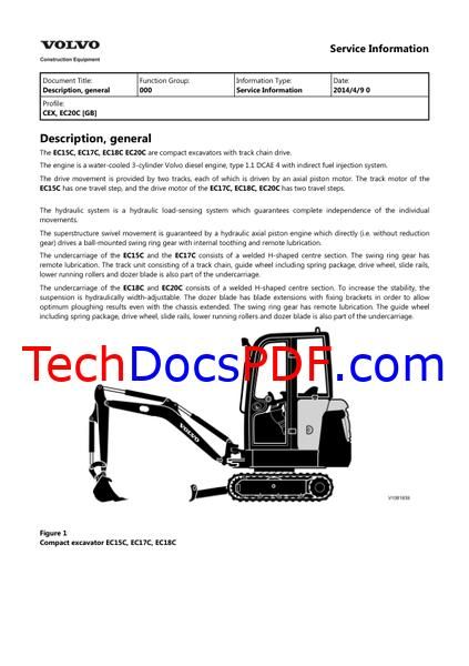 Volvo EC20C Compact Excavators Service Manual