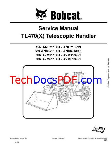 Bobcat TL470(X) Telescopic Handler Service Manual (6990103enUS)