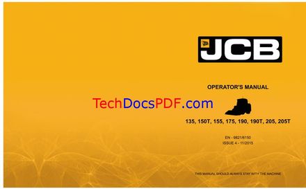 JCB 135, 150T, 155, 175, 190, 190T, 205, 205T Skidsteer Loader Operators Manual (9821/6150)