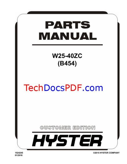 Hyster W25ZC, W30ZC, W40ZC Stacker Parts Catalog