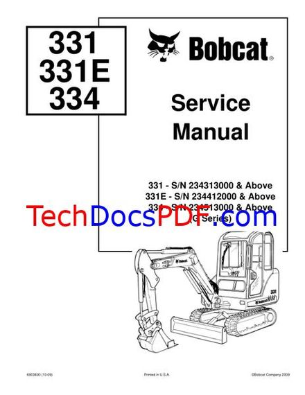 Bobcat 331/331E/334 Excavator Service Manual - G Series (6903830)