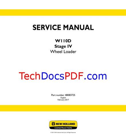 NEW HOLLAND W110D WHEEL LOADER TIER 4B STAGE IV SERVICE MANUAL (48083725 2017)