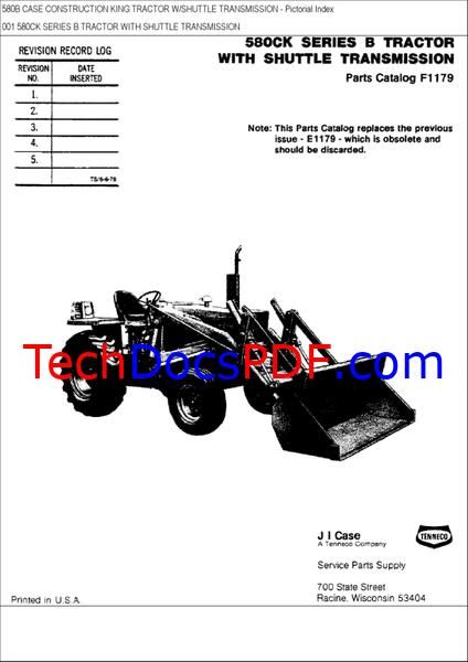 CASE 580CK Series B Tractor Parts Catalog Manual (F1179)