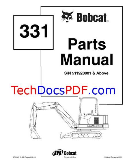Bobcat 331 Excavator Parts Manual (6722867)