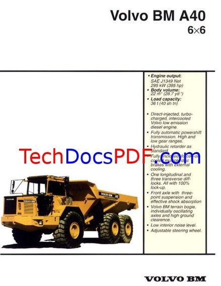 Volvo BM A40 6x6 Articulated Hauler Service Manual