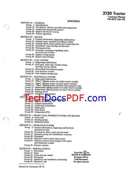 John Deere 2130 Tractor Technical Manual (TM4272)