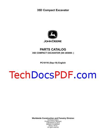 John Deere 35D COMPACT Excavator Parts Catalog (PC10116)