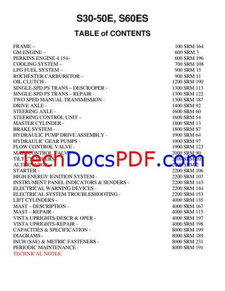 Hyster S30E, S40E, S50E, S60ES Forklift Trucks Service Manual