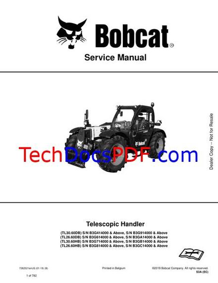Bobcat TL26.60DB, TL30.60DB, TL26.60HB, TL30.60HB Telescopic Handler Service Manual (7282521enUS)