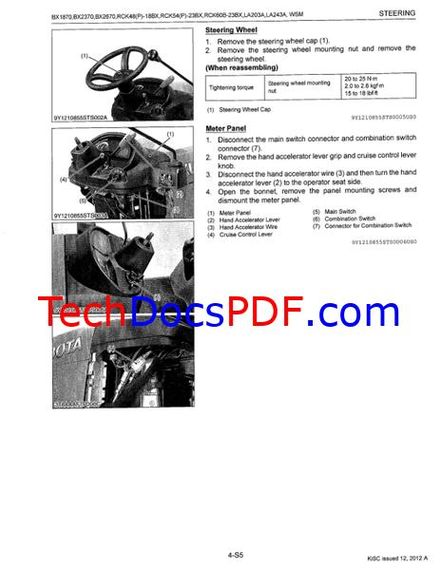 Kubota BX1870-BX2670 Tractor Mower Loader Service Manual RCK LA203A LA243A (9Y111-08550)