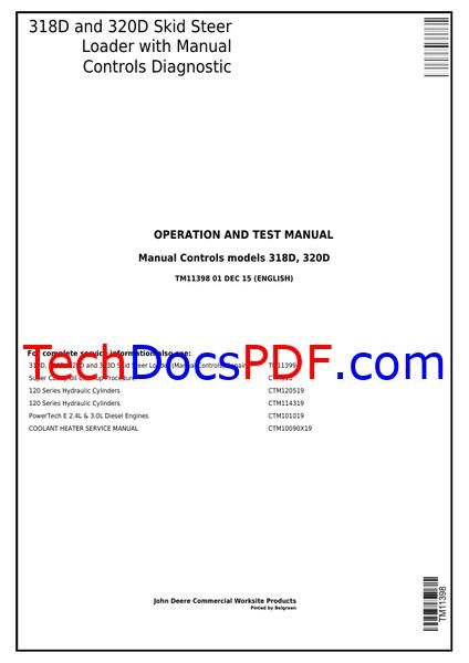 John Deere 318D and 323D Skid Steer Loader Diagnostic Operation and Test Manual (TM11398)
