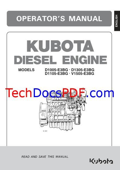 Kubota D1005-E3BG, D1305-E3BG, D1105-E3BG, V1505-E3BG Diesel Engine Operators Manual