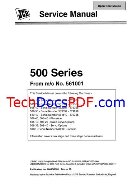 JCB 500 Series Telehandler Service Manual (9803/3600U)